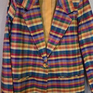 Mark Alan Lined Raw Silk Plaid Women's Blazer Size 12